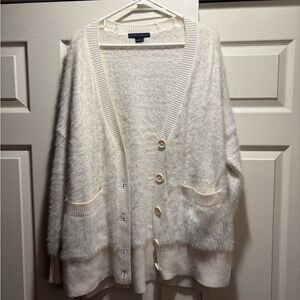 Sanctuary Cozy Fuzzy Cardigan M Cream Oversized Button Front Pocket Sweater